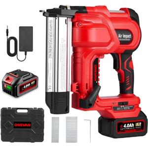 ONEVAN Pinzatrice a batteria e chiodatrice 2 in 1, pistola elettrica per legno, regolazione della profondità, scatto singolo/seriale, con batteria da 4000 mAh, caricatore rapido, 200 chiodi + 200