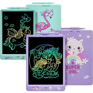 DYNASONIC (Confezione 2 tavole DYNA-PM Fenicottero + Dinosauro) Tavoletta di scrittura LCD a colori da 10 pollici per bambini. Lavagna magnetica per disegnare. Giocattolo educativo. Regalo per bambini