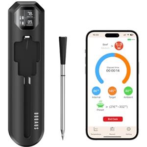 DOQAUS Termometro Carne Wireless, 250m Termometro per barbecue Intelligente Senza Fili con Sonde, Termometro Carne Bluetooth con LCD Display e APP, Termometro Cucina per Griglie, Forno, BBQ