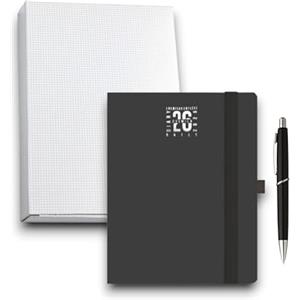 KORAT Agenda Giornaliera 2026, 12 Mesi 9x13 cm con Elastico - Alicante, Calendario, Penna Inclusa e Astuccio, daily planner, Flessibile, Tascabile, Copertina Matra (Nero)