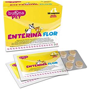 Buona Pet Enterina Flor 100 CPR di Mangime Complementare per Cani e Gatti, Favorisce Il Benessere della Flora Intestinale con Probiotici e Prebiotici, Inulina, Zinco e Pectina, Made in Italy