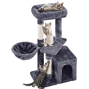 Yaheetech Albero Tiragraffi in Sisal Naturale e Truciolato 50 × 34,5 × 87 cm con Posatoio Condominio Gioco Grigio Scuro