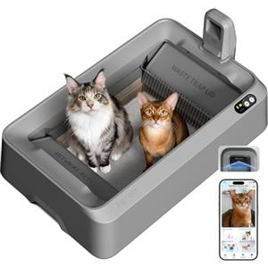 PETKIT PUROBOT CRYSTAL DUO Lettiera Gatto Autopulente con Telecamera AI, Monitoraggio APP, Deodorizzazione Doppia, Design Aperto Sicuro, Doppio Vano Raschiatura Bidirezionale per Gatti Grandi, Grigio