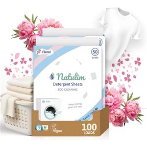 Natulim - Detersivo in strisce per lavatrice (100 lavaggi) - Include effetto morbidi, ecologico, anallergico, Zero Waste, Made in EU - Set pulito e morbido senza sporcare il pianeta (Fragranza Floral)