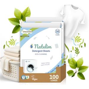 Natulim - Detersivo in strisce per lavatrice (100 lavaggi) - Include effetto morbidi, ecologico, anallergico, Zero Waste, Made in EU - Set pulito e morbido senza sporcare il pianeta (Senza Profumo)