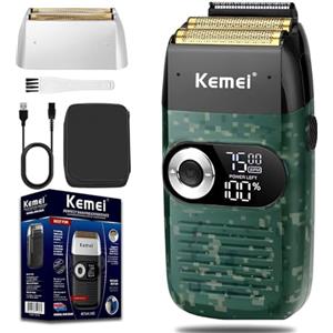 KEMEI Rasoio da Barba per Uomo, Rasoio Elettrico Ricaricabile con Regolabarba, Rasoi Cordless in Lamina di Titanio al Litio con Custodia da Viaggio