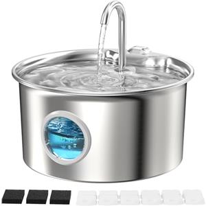 ATMZIQXR Fontanella Gatto Acciaio Inox: Fontanella Gatti Silenziosa - 2.6L Automatica Fontana Gatti - Dispenser Acqua Elettrico - Abbeveratoio per Gatto Rubinetto - Filtro Multipla con 6 Filtris+ 3 Spugnes