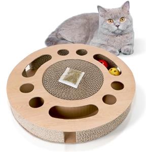 Nobleza 3 in 1 Raschietto per gatti in cartone, tiragraffi per gatti con 2 giocattoli a sfera ed erba da gatto