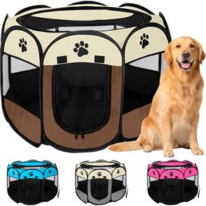 JUPPLIES Recinto Pieghevole per Cani e Gatti - Box Portatile in Tessuto Oxford Impermeabile, per Cuccioli e Animali da Interno o Esterno, Montaggio Rapido Senza Attrezzi (Marrone, 114x114x58cm, 8)