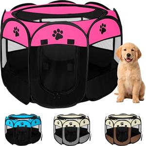 JUPPLIES Recinto Pieghevole per Cani e Gatti - Box Portatile in Tessuto Oxford Impermeabile, per Cuccioli e Animali da Interno o Esterno, Montaggio Rapido Senza Attrezzi (Rosa, 73x73x43cm, 8)