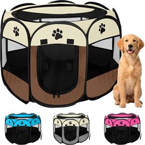 JUPPLIES Recinto Pieghevole per Cani e Gatti - Box Portatile in Tessuto Oxford Impermeabile, per Cuccioli e Animali da Interno o Esterno, Montaggio Rapido Senza Attrezzi (Marrone, 86x86x58cm, 8)