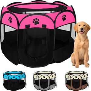 JUPPLIES Recinto Pieghevole per Cani e Gatti - Box Portatile in Tessuto Oxford Impermeabile, per Cuccioli e Animali da Interno o Esterno, Montaggio Rapido Senza Attrezzi (Rosa, 86x86x58cm, 8)