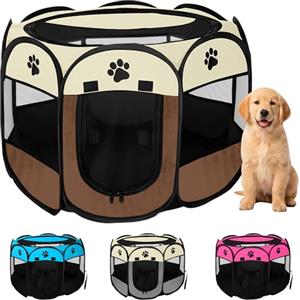 JUPPLIES Recinto Pieghevole per Cani e Gatti - Box Portatile in Tessuto Oxford Impermeabile, per Cuccioli e Animali da Interno o Esterno, Montaggio Rapido Senza Attrezzi (Marrone, 73x73x43cm, 8)