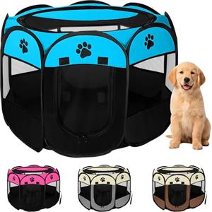 JUPPLIES Recinto Pieghevole per Cani e Gatti 73x73x43cm - Box Portatile in Tessuto Oxford Impermeabile e Traspirante, per Cuccioli e Animali da Interno o Esterno, Montaggio Rapido Senza Attrezzi (Blu)