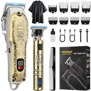 HIENA PRO Tagliacapelli Uomo Professionale, Macchinetta per Capelli Senza Fili, Regolabarba Uomo, Kit per Rasatura e Taglio di Capelli Elettrico, Display a LED, Ricaricabile Tramite USB