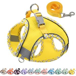 AIITLE Pettorina per cani anti-fuga, gilet anti-tiro con guinzaglio, strisce riflettenti, imbracature regolabili per animali domestici all'aperto per cani di taglia media, Giallo XXXS
