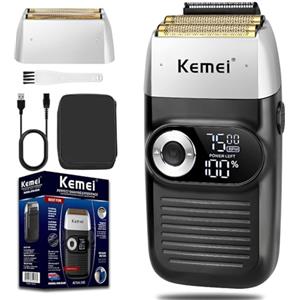 KEMEI Rasoio da Barba per Uomo, Rasoio Elettrico Ricaricabile con Regolabarba, Rasoi Cordless in Lamina di Titanio al Litio con Custodia da Viaggio