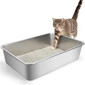 Nobleza Lettiera Gatto Acciaio Inox 60x40x15 cm, Grande XXL Alta Lettiera per Gatti, Antiaderente, Antiodore, Facile da Pulire, Adatto per Gatti di Taglia Grande e Gattini Multipli