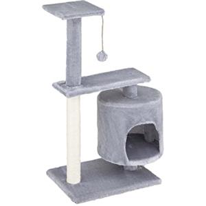 Baroni Home Tiragraffi ad Albero per Gatti, Tiragraffi per Gatti e Gattini, Albero Tiragraffi a 2 Piani con Palla e Cuccia Cilindrica, 40x30x75 cm, Grigio