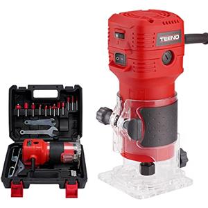TEENO Rifilatore Fresatrice Verticale per Legno 650W 15000-32000 RPM con SCATOLA DI PLASTICA, 6 Velocità Variabili, Legno Rifilatrice Elettrica Con 12 pezzi 1/4 Fresatura Cuter e Mandrino 6/6.35mm