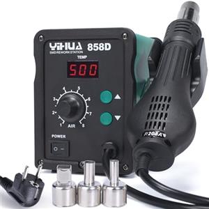 YIHUA 858D Stazione dissaldante ad aria calda 700W per saldante e dissaldante SMD con temperatura e volume d'aria regolabile, controllo di temperatura PID, funzione di avvio/arresto automatico