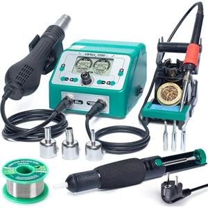 YIHUA 938BD-I Stazione Saldatore Saldante Aria Calda 2-IN-1, 110W saldatore a stagno display LCD stile auto con 8 accessori(EU PLUG)