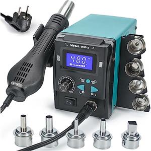 YIHUA 959D-II stazione saldante ad aria calda professionale per saldatura e dissaldante SMD con schermo LCD, ugelli a cambio rapido, Auto Start/Stop,temperatura regolabile e volume d'aria(EU plug)