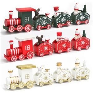 MOMAHUA 3 pezzi Trenini di Natale in legno, trenini a vapore natalizi, decorazione natalizia in legno con effetto fiocco di neve, trenini a vapore di Natale, 4 sezioni ciascuno, decorazione natalizia