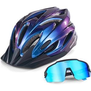 Odoland Casco da Bici Flash con Occhiali da Ciclismo - Set Casco e Occhiali da Ciclismo per Adulti Unisex, Resistente agli Urti, Leggero e Regolabile per Uomo e Donna