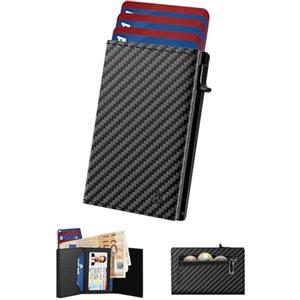 dwnkove Portafoglio Uomo Slim, Porta Carte di Credito Uomo Piccolo con Chiusura Magnetica & Finestra ID & Protezione RFID, Portacarte in Pelle pop-up per 11 carte, Porta Tessere con Portamonete e Banconote