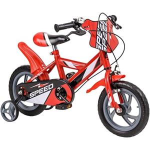 Baroni Toys Bicicletta Rossa Bambino con Ruote Tassellate, Campanello, Scudo Decorativo e Rotelle Incluse, Bici Sportiva da Bambini in Acciaio, Bicicletta per Bambini dai 4 a 7 anni, Misura 12"