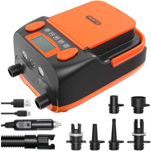 Dr.meter Pompa Elettrica, 6000mAh Pompa Elettrica SUP 12V DC Alimentato ad Alta Pressione con 2 porte USB 3 Luci LED e 6 Ugelli per Piscina,Materasso,Paddle