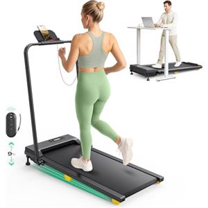 UREVO Tapis Roulant Pieghevole con Inclinazione 9%, 3 in 1 Doppia Ammortizzazione Tapirulan Salvaspazio con Telecomando e Display LED Doppio, 1-10 km/h Walking Pad per Casa e Ufficio