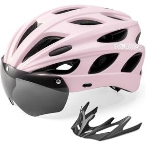 ROCKBROS Casco Bici da Ciclismo Certificato CE, Casco con Visiera Staccabile Lenti Grigie Magnetici per MTB Bicicletta, Donna Ragazzo, Leggero et Protezione, Circonferenza Regolabile 54-58cm, M, Rosa