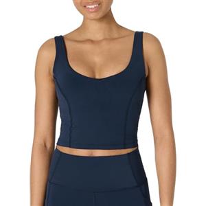 Amazon Essentials Canotta Tecnica Corta in FormFlex Morbidissimo, Sostegno Leggero Con Reggiseno Donna, Blu Marino, L