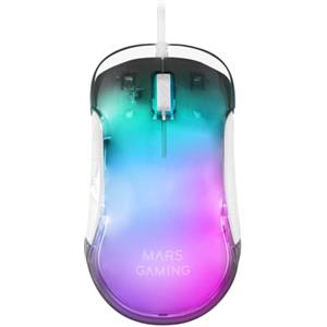Mars Gaming MMGLOW, Mouse Gaming RGB Chroma-Glow, Finitura a Specchio, Ultra-leggero, 12800 DPI, Bianco