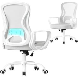 SONGMICS Sedia Ufficio Ergonomica, Sedia Scrivania Girevole in Rete, Supporto Lombare, Funzione Oscillante, Braccioli, Studio Camera da Letto, Grigio Tortora e Bianco Nuvola OBN043GD02