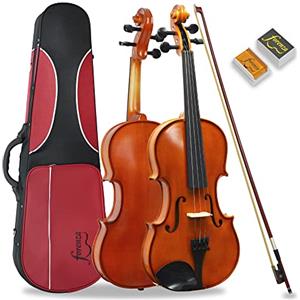 Forenza Prima 2 completo di violino 4/4 con tastiera e piroli in ebano, custodia rigida leggera, arco in legno, colofonia, corde con anima in acciaio