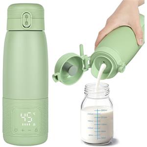 Aolso Scaldabiberon Portatile,500ml Scalda Biberon Portatile Senza Fili,Riscaldamento Veloce Latte Formula,Acqua,Mantiene i Liquidi Caldi (Fino a 12 ore),Ricarica USB,Fiaschetta per i Viaggi-Verde