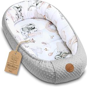 Totsy Baby Riduttore lettino neonato - 90x50 cm nido culla pod cocoonababy babynest antisoffoco per bambina e bambino baby nest per neonati Elefante Grigio Chiaro