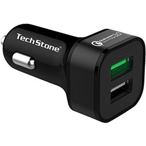 TechStone caricabatterie auto 3.0 Doppia porta USB per auto portatile 36W - Adattatore compatibile con iPhone XS/Max/XR/X/8/7/6/Plus, Galaxy S10 S9 S8 Plus, iPad Pro/Air/Mini e altri