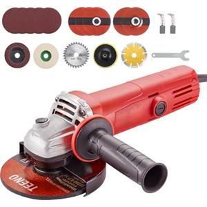 TEENO Smerigliatrice Angolare 125 MM 1000W Con 20 Accessori,Flessibile da Taglio Velocità a Vuoto 12000 giri/min, disco da 125 mm, Tagliare e Levigare, Lucidare, Metallo, Legno, Ceramica, Pietra