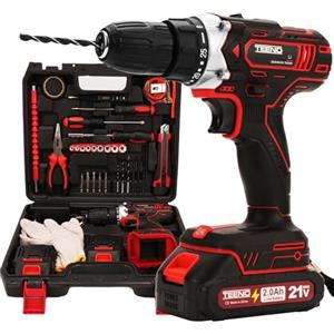 TEENO Avvitatore a batteria 21V Per Batteria Makita 21V 2 Batterie 2.0Ah,45 Nm Trapano Avvitatore Batteria, 25+1 Impostazione Coppia, 2 Velocità Cacciavite Elettrico, LED,46 Accessori e Valigetta