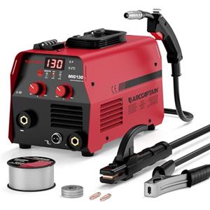 ARCCAPTAIN Saldatrice ARCCAPTAIN MIG 130A, 3 in 1 230V, MIG/FLUX Core/Lift TIG/Elettrodo, Saldatrice Portatile Inverter IGBT con Controllo Sinergico e Filo Animato da 0,45KG