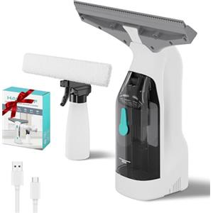 HAUSHOF Lavavetri Elettrico Senza Fili, 30 Minuti di Autonomia, 280 mm Larghezza di Pulizia, Beccuccio Regolabile, Panno in Microfibra, Ricarica USB-C, Aspiragocce per Vetri, Piastrelle e Specchi