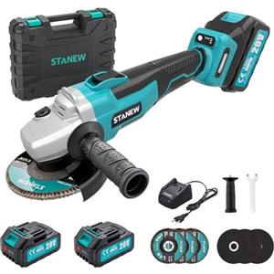 STANEW Smerigliatrice Angolare Brushless senza filo, per Taglio Lucidatura Smerigliatura Velocità a Vuoto 8500 giri/min(Disco Abrasivo: 125 mm), 20V 4000 mAh Batteria (due batterie)