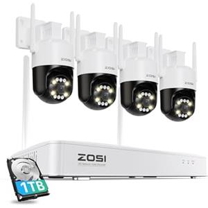 ZOSI Kit di Telecamere di Sorveglianza WiFi, 5MP Pan/Tilt IP da Esterno con Registratore NVR Wireless 4K 8CH e HDD da 1TB, Rilevamento e Tracciamento di Persone, Visione Notturna a Colori