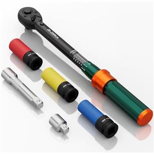 NADOKHI Chiave Dinamometrica 1/2'', 20-220Nm, 6 Pezzi Chiave Dinamometrica Auto con Bussole 17mm/19mm/21mm, Prolunga 125mm, 1/2"-3/8" Adattatore, per Cambio Gomme Auto e Moto