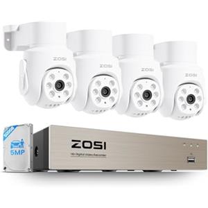 ZOSI 8CH 5MP Kit di Sorveglianza DVR con Telecamera Cablata, 5MP Telecamera Esterna PT 360°, Rilevamento di Persona/Veicolo, Visione Notturna 20m, Audio Unidirezionale, Registrazione 24/7