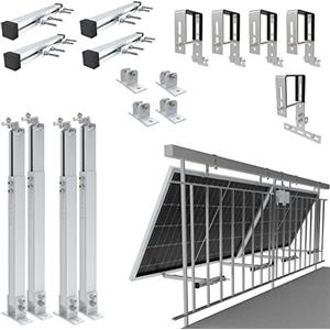 NuaSol - Supporto per centrale elettrica da balcone per ringhiera 2 pannelli solari e un inverter fotovoltaico | rettangolare | Set | angolo di inclinazione 0° & 25-45°